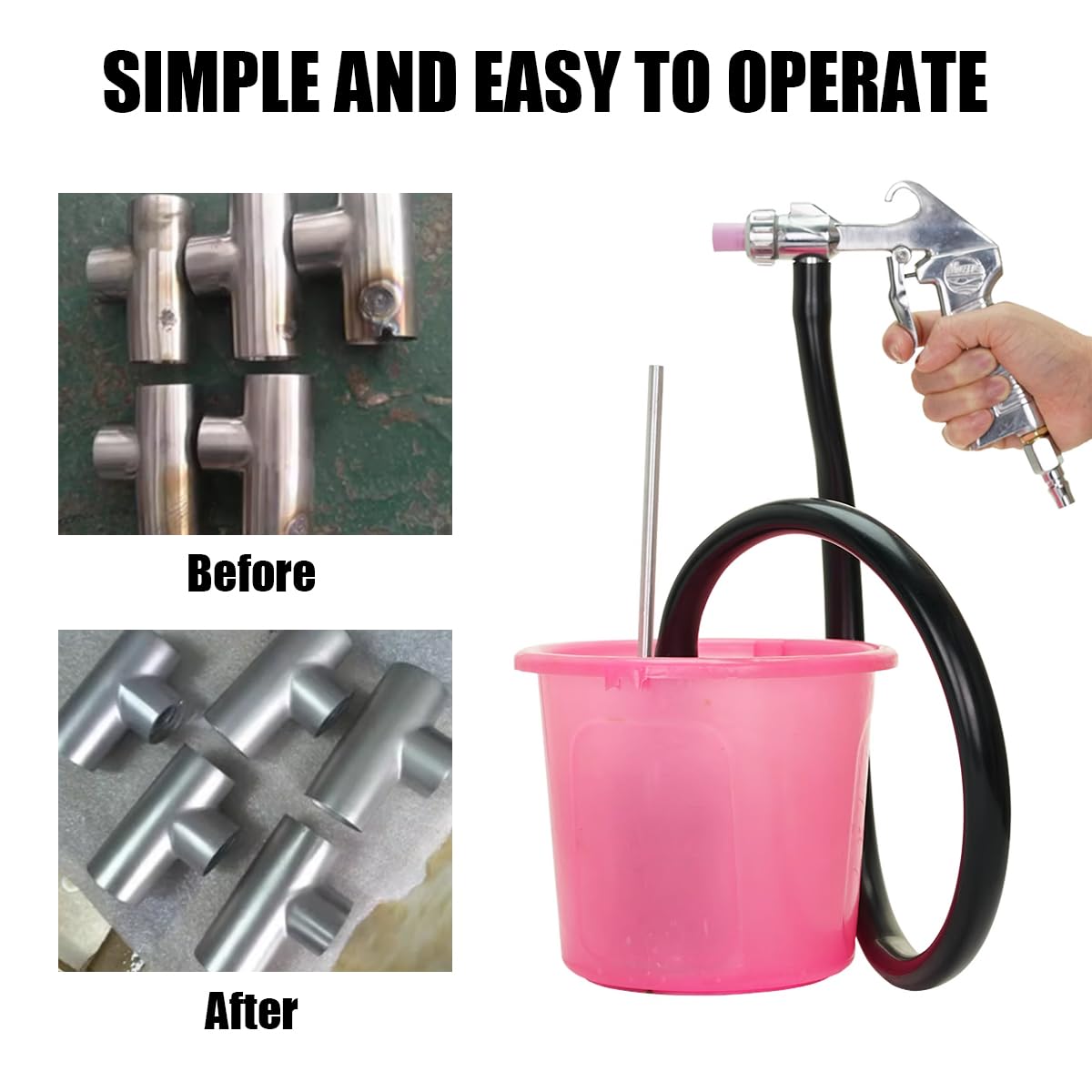Pistola Sabbiatrice per Compressore, Sandblaster Set Portatile, con Tubo in Gomma (1 m), ugello in metallo e Ugelli in Ceramica un Raccordo ad aria, per Lucidatura Superficiale