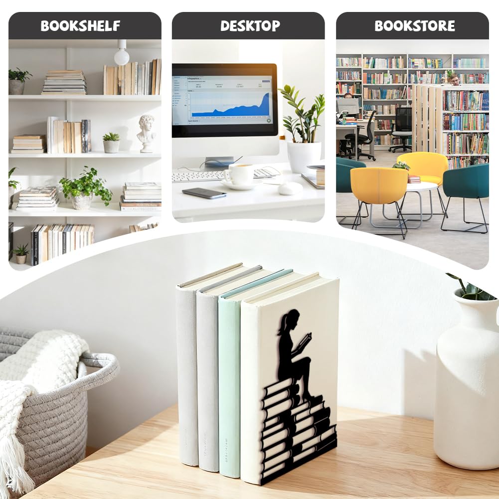 Peacoblue Sujetalibros decorativos modernos para leer libros, sujetalibros de metal para libros pesados, 13,5 x 10,9 x 20,1 cm, para decoración del hogar, estantería y oficina - 1 par