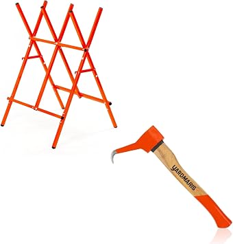 Log Saw Horse & Pickaroon Logging Tool, Foldable Steel Sawbuck, Hookaroon Logging Tool, Wood Cutting Stand, Forestry Pick Tool for Dragging and Stacking Firewood