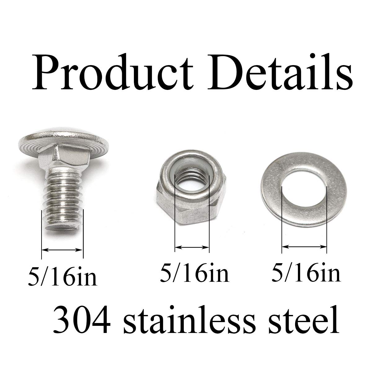 Silver 304 Stainless Steel Carriage Bolts 5/16-18x3/4inch Round Head - View #10