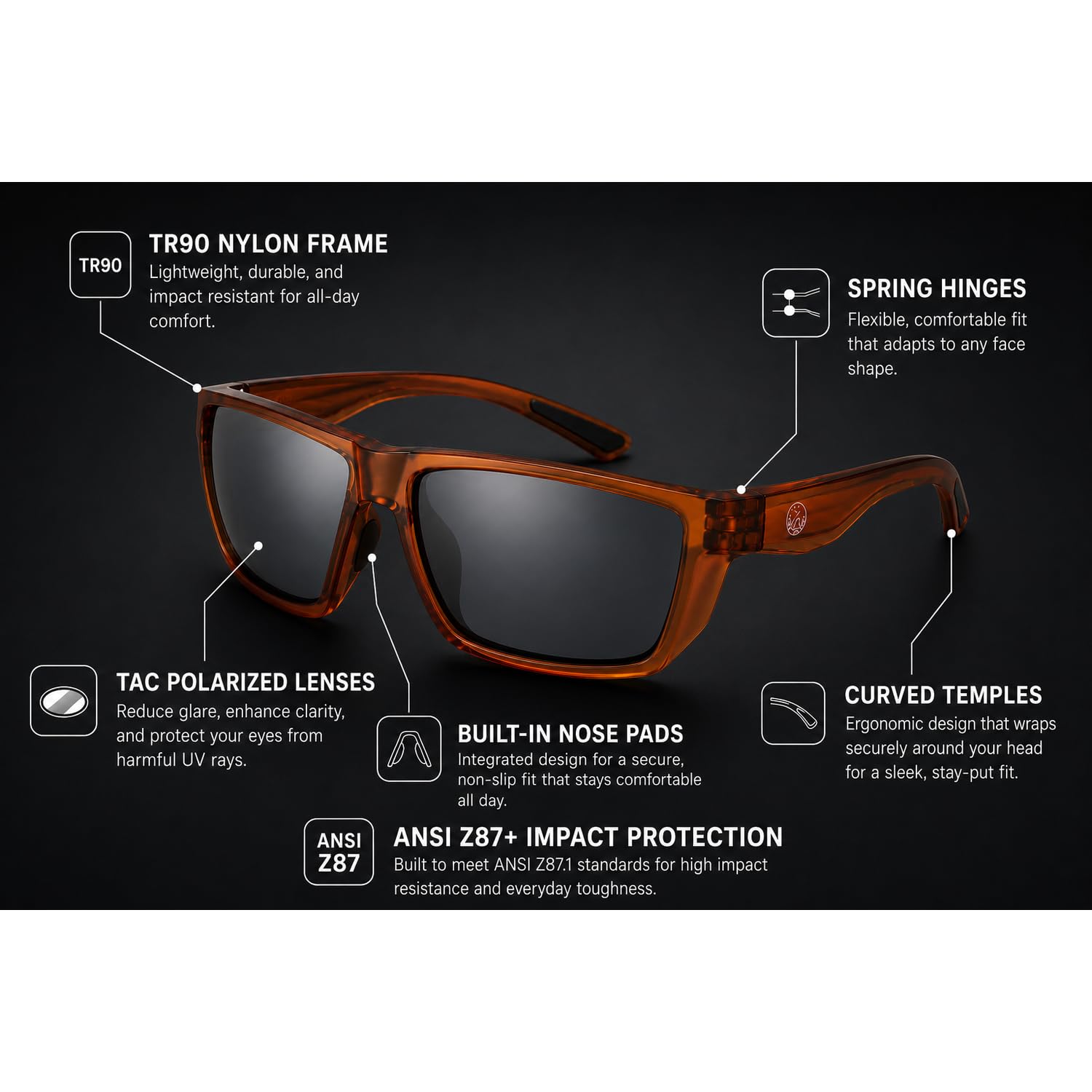 Gafas de sol polarizadas UV400 diseñadas para pesca, golf y aventura. Ligeras, duraderas y cómodas durante todo el día.