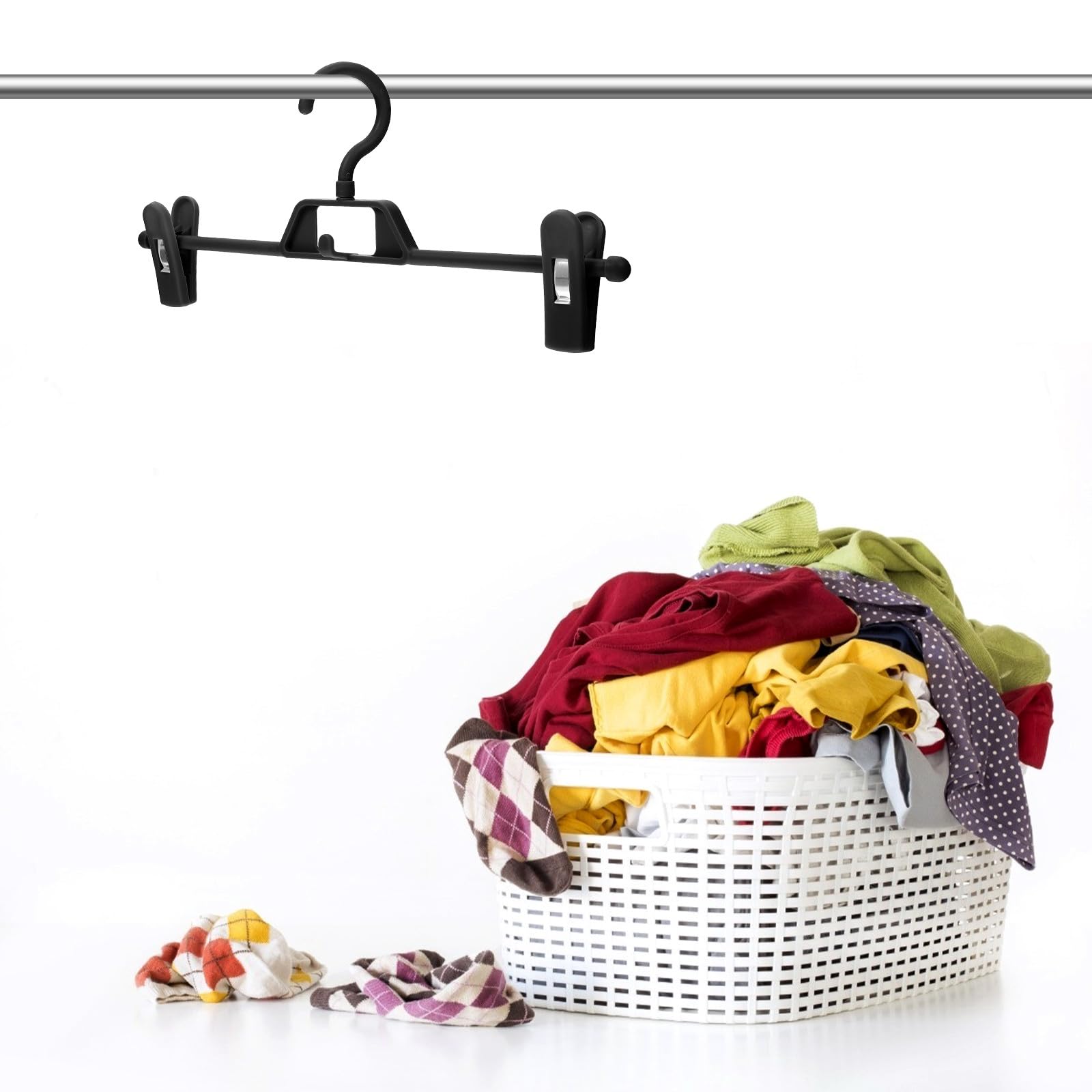 Grucce per Pantaloni in Plastica Nera Pinze Regolabili Set 10 Pezzi Design Antiscivolo e Retrattile, per Asciugare e Conservare Abiti a Casa
