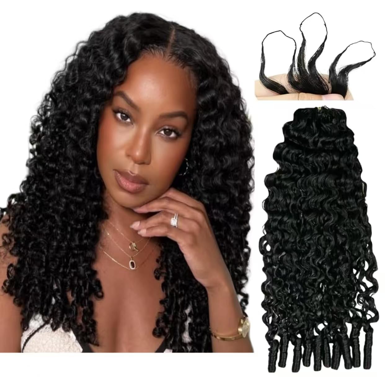 Photo 1 of 100% Human Hair Knotless Pre-Separated Water Wave Curly Feather Crochet Hair Extensions Spirally Curly Classic Lightweight Reusable Crochet Hair Extensions 14inch 100strands 120g