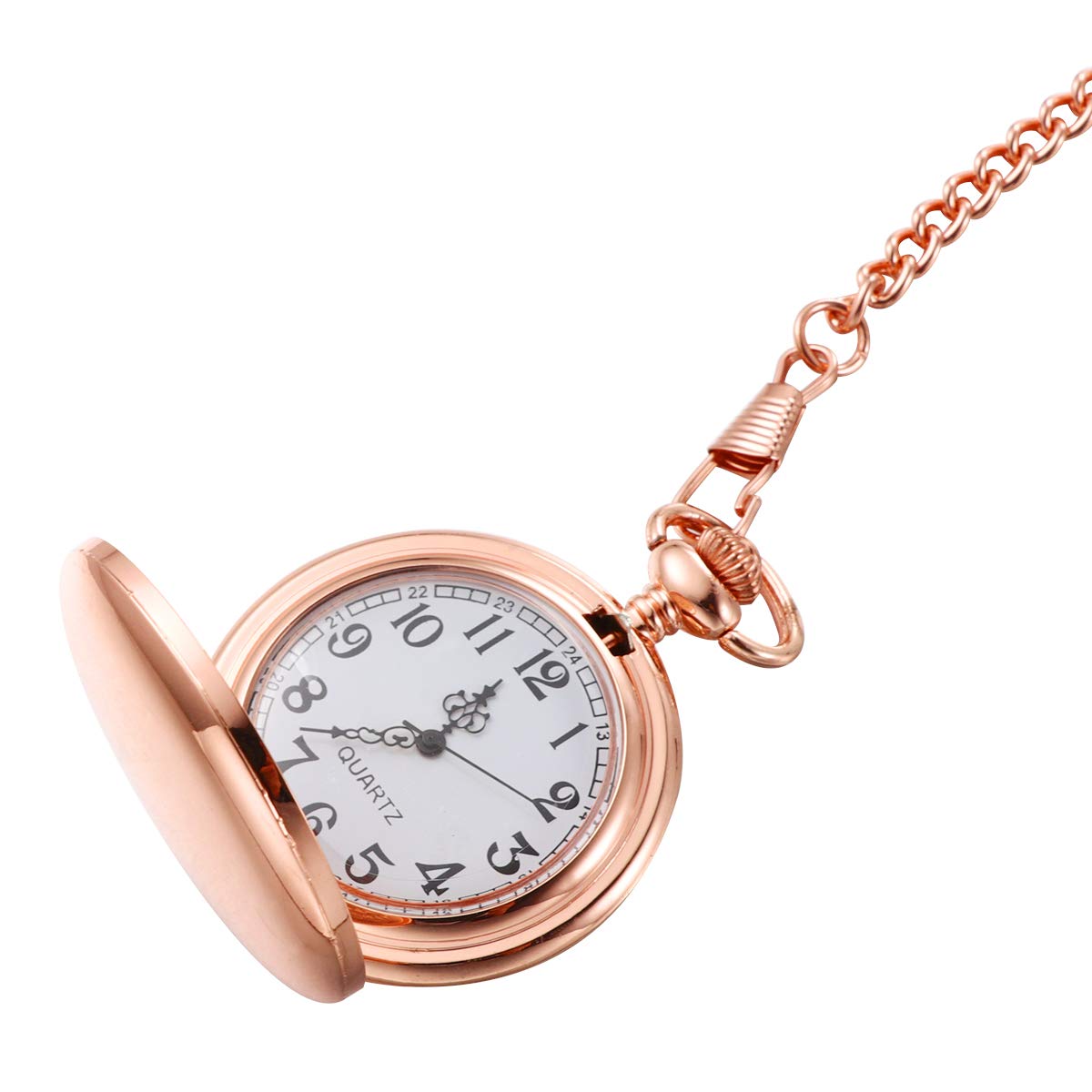VILLCASE 1PC Retro Doppelseitige Glatte Taschenuhr Alloy Classic Delicate Quartz Pocket Watch ( Roségold )