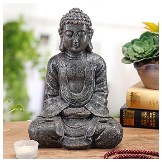 MyGift 11.5-Inch Sitting Buddha Statue, Premium Gray Resin Meditation Zen Buddha Home Decor, Decorative Yoga, Garden, Alter, Prayer Spiritual Living Figurine