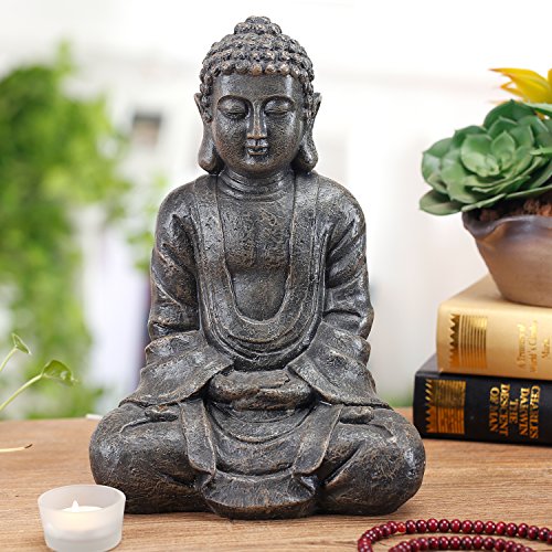 MyGift 11.5 Inch Sitting Buddha Statue, Gray Resin Meditation Figurine for Zen, Yoga, Prayer, Altar, Garden, or Spiritual Home Décor