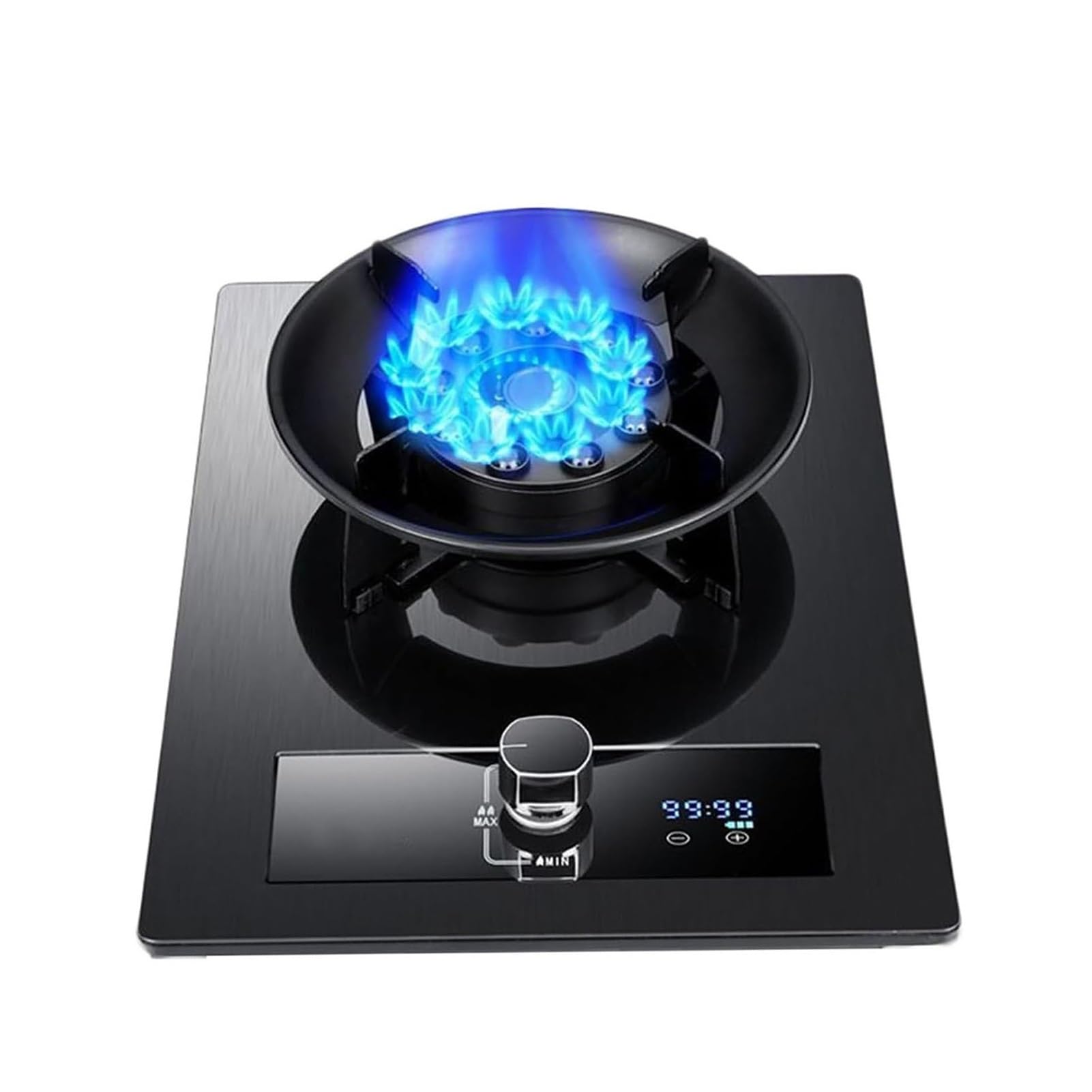 THEGA Gas Stove 1 Burner, 5.2KW Kitchen Camping Cooker, Portable Tabletop Tempered Glass Cast Iron Pot Rack, NG/LPG Gas Conversion Stove, with Flameout Protection