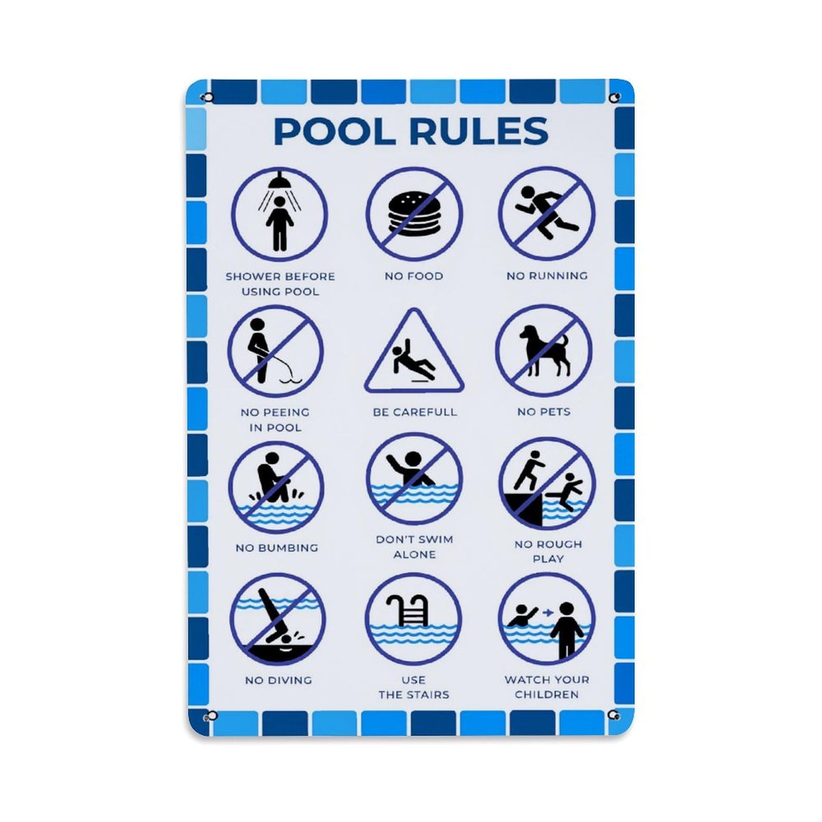 Lzwbntey Vintage Pool Rules Safety Icons Sign Metal Tin Sign Retro Wall Decor For Home Bar Garage Cafe, Indoor & Outdoor Decorative Metal Poster, 8X12 Inch