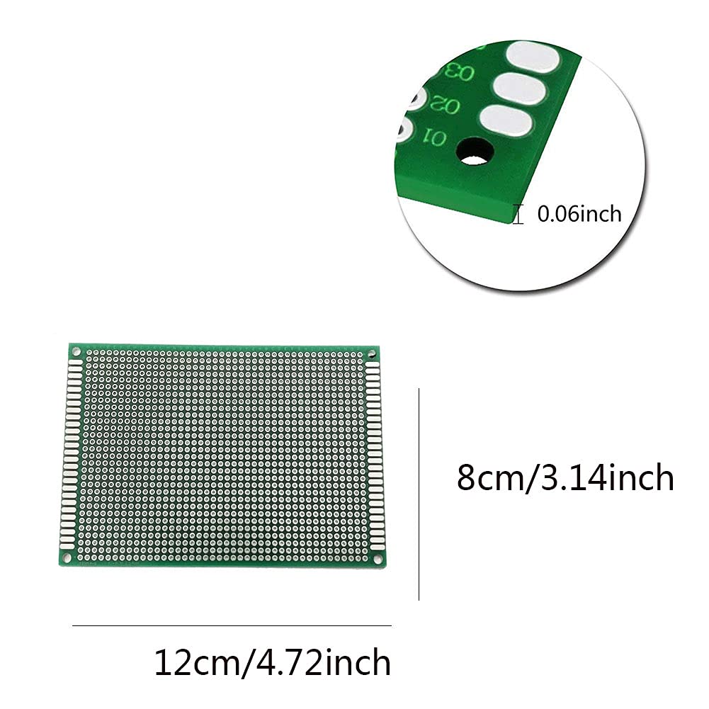 GOONSDS Kit 5 PCB A Doppia Faccia - 8x12cm, Verde - Scheda Proto Per Saldatura E Fai Da Te - Foto 2