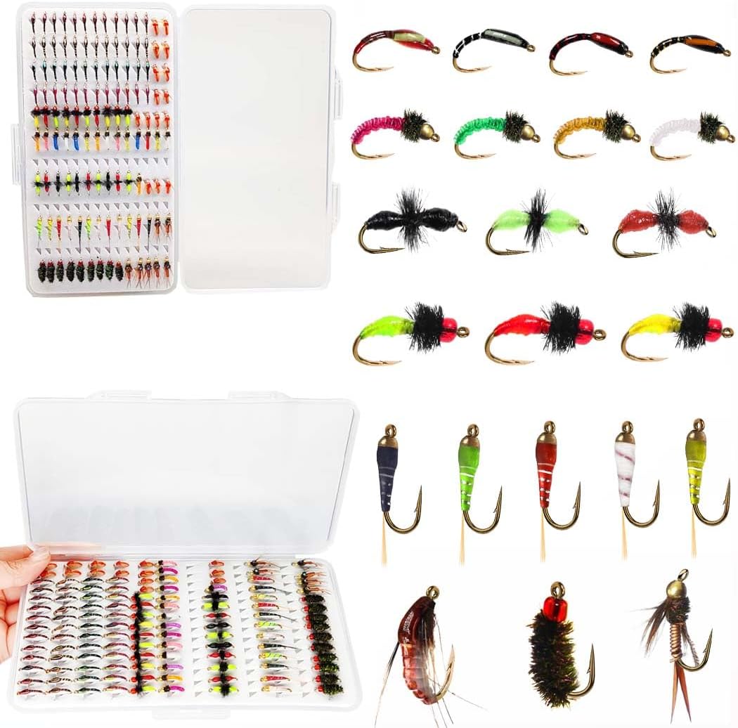 124Pcs/Box Fly Fishing Flies Kit Handmade Artificial Bait Fly Fishing Lures Dry/Wet Flies for Trout Bass Salmon Perch