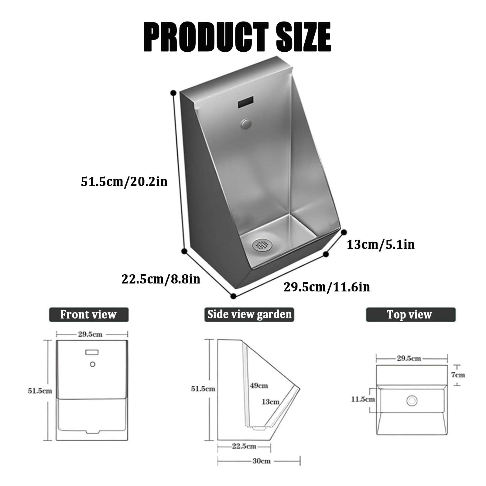 Orinal con sensor de pared de acero inoxidable 304, sistema de descarga automática sin contacto para uso comercial en bares, hoteles, garajes y baños públicos