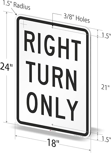 Miniatura 5 de SmartSign - K-1829-EG-18x24-D2 Señal solo giro a la derecha | 18 x 24 pulgadas 3M Aluminio reflectante de grado de ingeniero negro sobre blanco