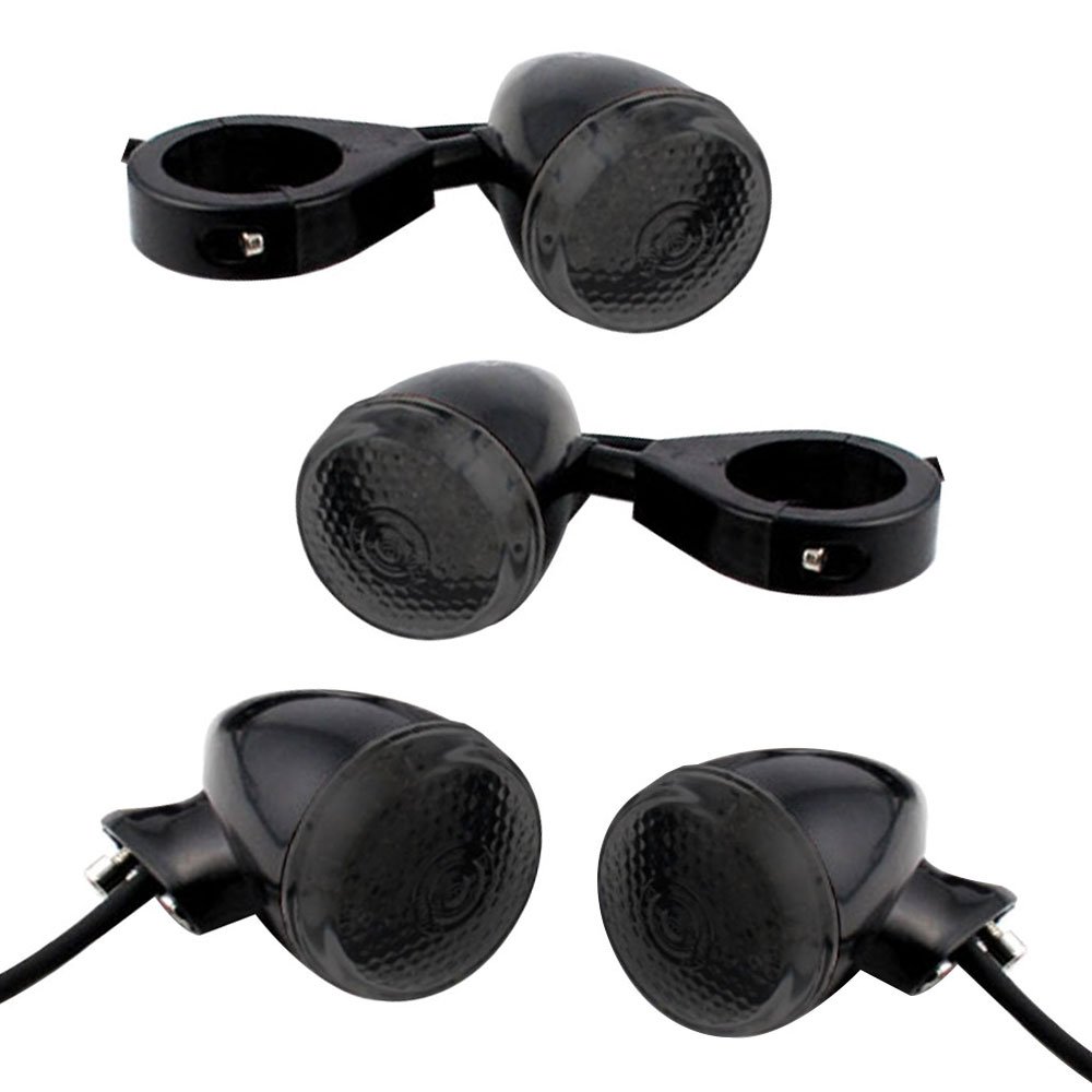 Astra Depot Smoke 20-LED Black Amber Side Marker Indicator 41mm Clamp Rear Mount For Harley Cruiser Chopper Touring (4pcs)