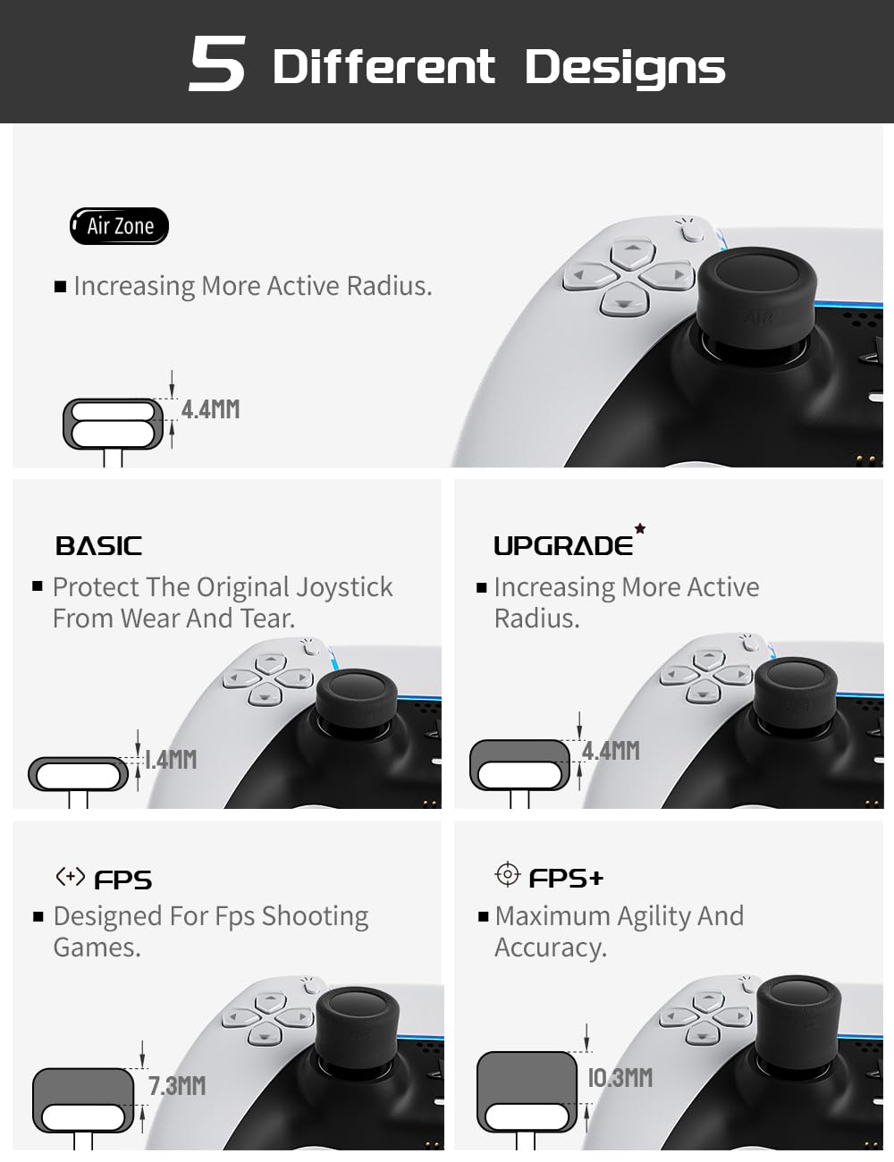 ELETIUO Ergonomic Thumb Grips Set for Nintendo Switch Pro Controller & PS5/PS4 Controller,Anti-Slip Silicone Joystick Cap with 5 Designs,Custom Analog Thumbsticks Cover,5Pairs/10pcs