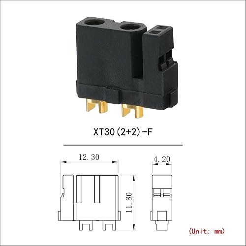 Miniatura 6 de 10 conectores hembra Amass XT30 (2+2), conectores de batería Drone FPV Lipo, chapados en oro para robots RC UAV (negro)