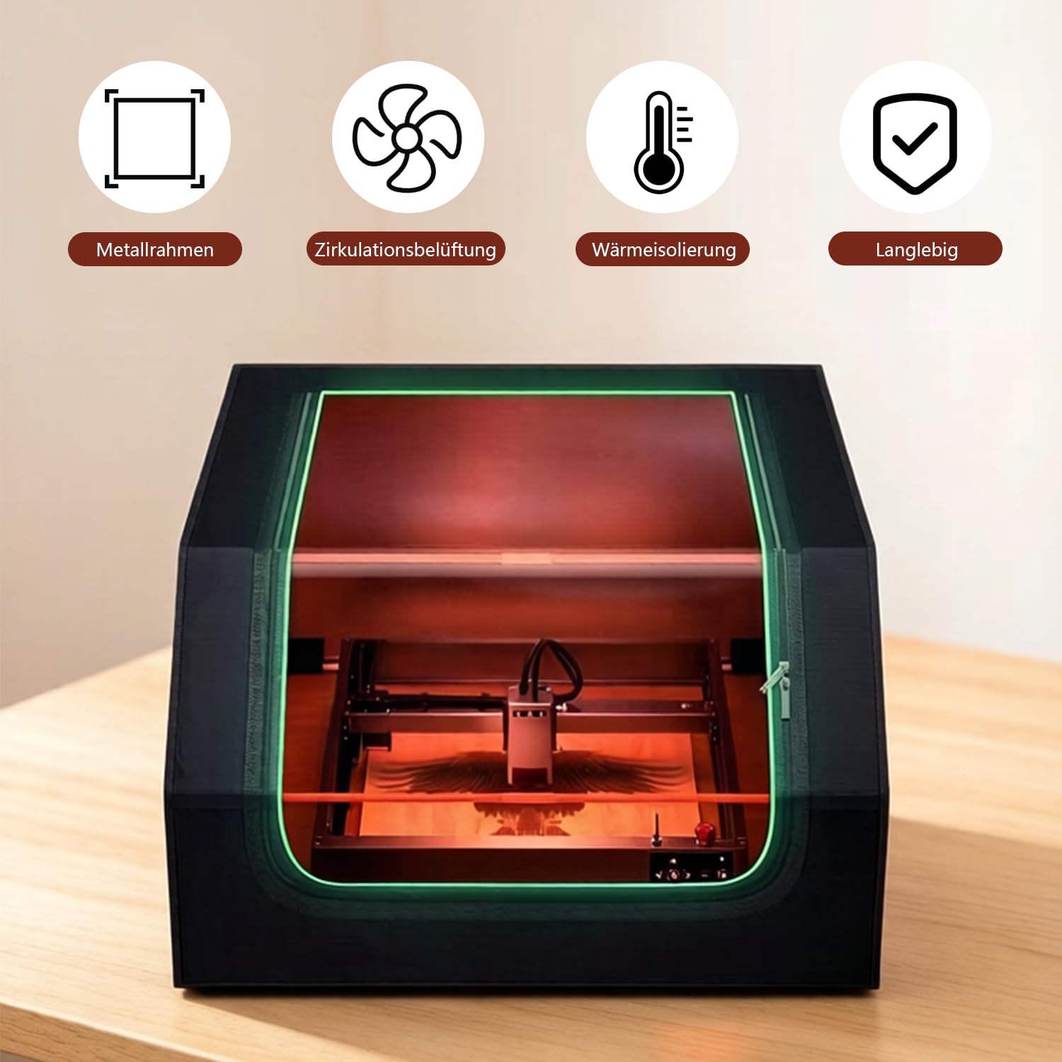 Lasergravierer Gehäuse 70 x 72 x 40cm, Schutzabdeckung für Poly Aluminium Folien Laserschneider, feuerfeste und staubdichte Sicherheitshaube mit Rauchabzugsöffnung Die Meisten Laserschneidmaschinen
