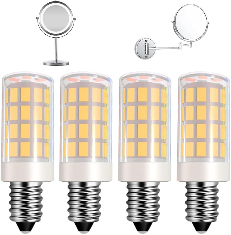 Lâmpada LED de reposição VOKWAK para espelho de maquiagem, base E12, luz branca quente, 4 W, 3000 K, Pacote com 4
