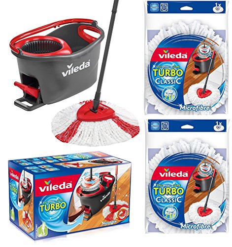VILEDA TURBO EasyWring & Clean Komplettset , Wischmop mit Eimer und Powerschleuder PLUS ZWEI ERSATZKÖPFE TURBO CLASSIC TOP PREIS