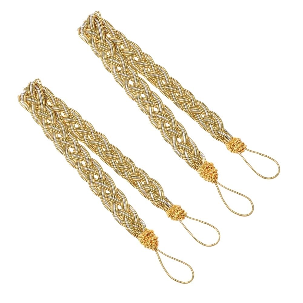2PCS Braided Satin Rope Curtain Tie Backs Tiebacks Holdbacks Voile Strap(Gold)