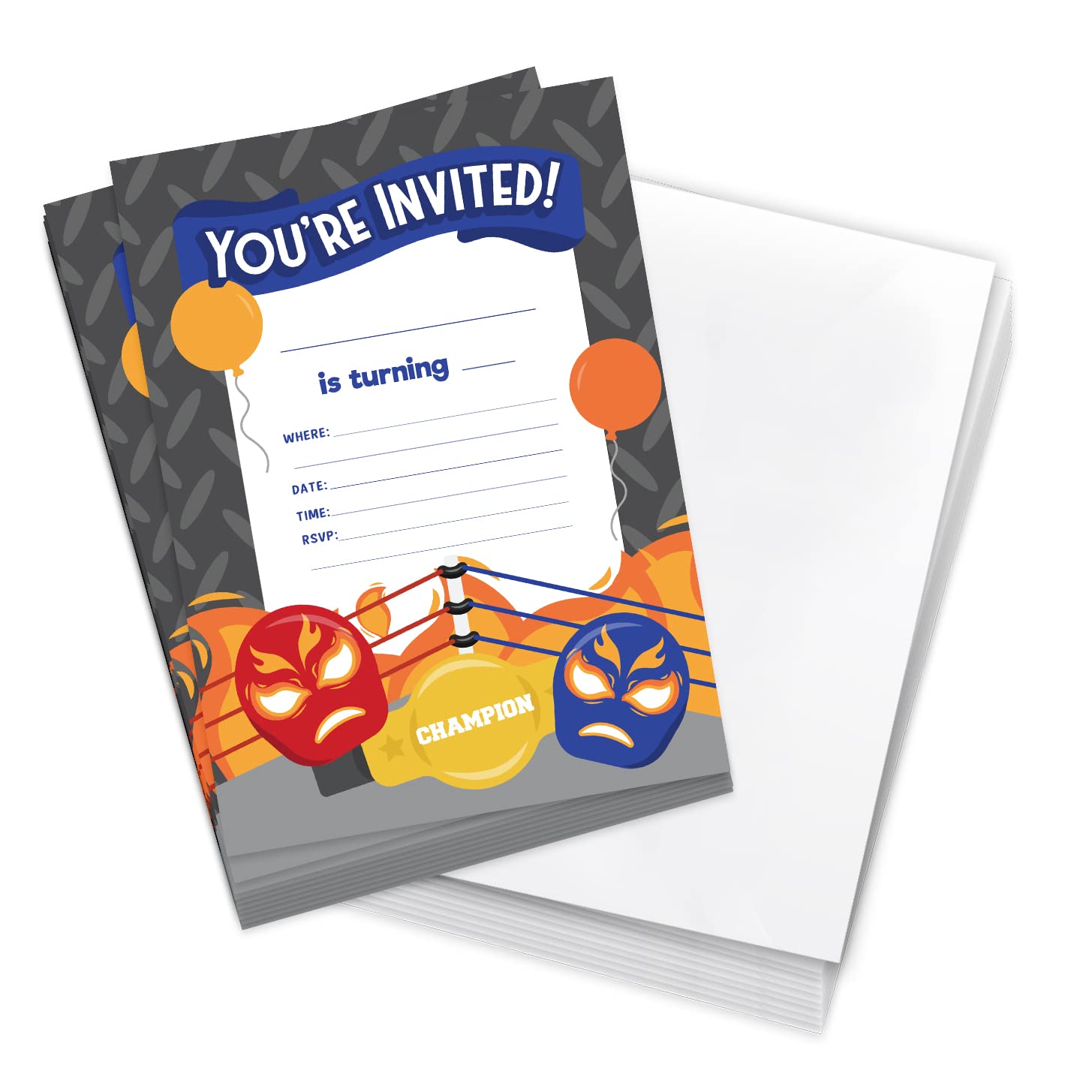 Coastal Palm Wrestling Happy Birthday Invitations Invite Cards (10 Count) With Envelopes Boys Girls Kids Party (10ct Design 2)