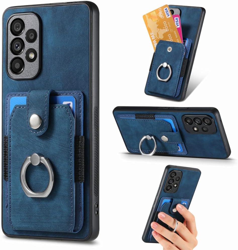 Wallet Phone Case Cardholder for Samsung A53 5G A54 A34 A14 A23 A13 Lite A04S A33 A52 a32 Pocket with Shockproof Ring Kickstand,Blue,for Galaxy A22 5g