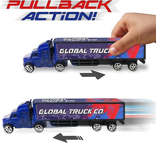 Miniatura 4 de ArtCreativity Juguetes semirremolques para niños, juego de 2, camiones de juguete para niños en rojo y azul, camiones de remolque para horas de