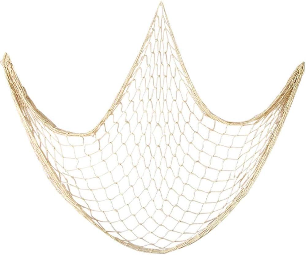 Monkeybrother Beige Decorative Fishing Net 79x39 Inch Mediterranean Nautical Fish Net Wall Hangings Decor for Pirate Party Wedding Photographing Decoration by SamGreatWorld