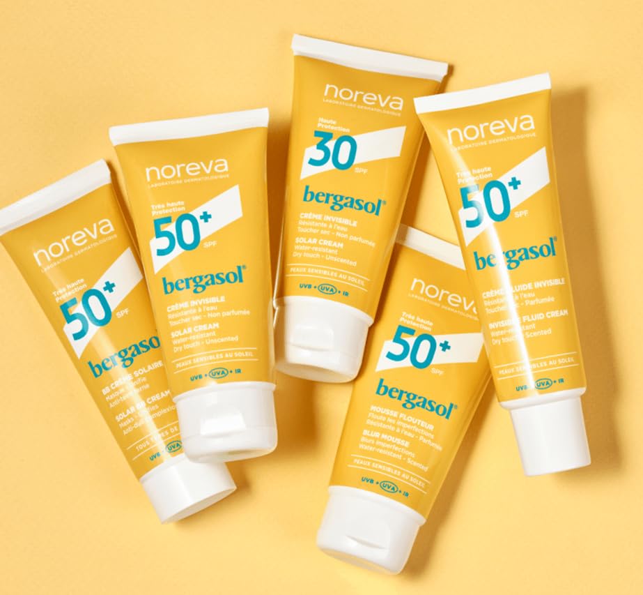 Noreva - Bergasol - Crème Invisible SPF50+ - Crème Solaire Haute Protection UVA, UVB, Infrarouges, Lumière Bleue - Hydrate, Nourrit, Protège - Dès 3 Mois - Fabrication Française - 50ml