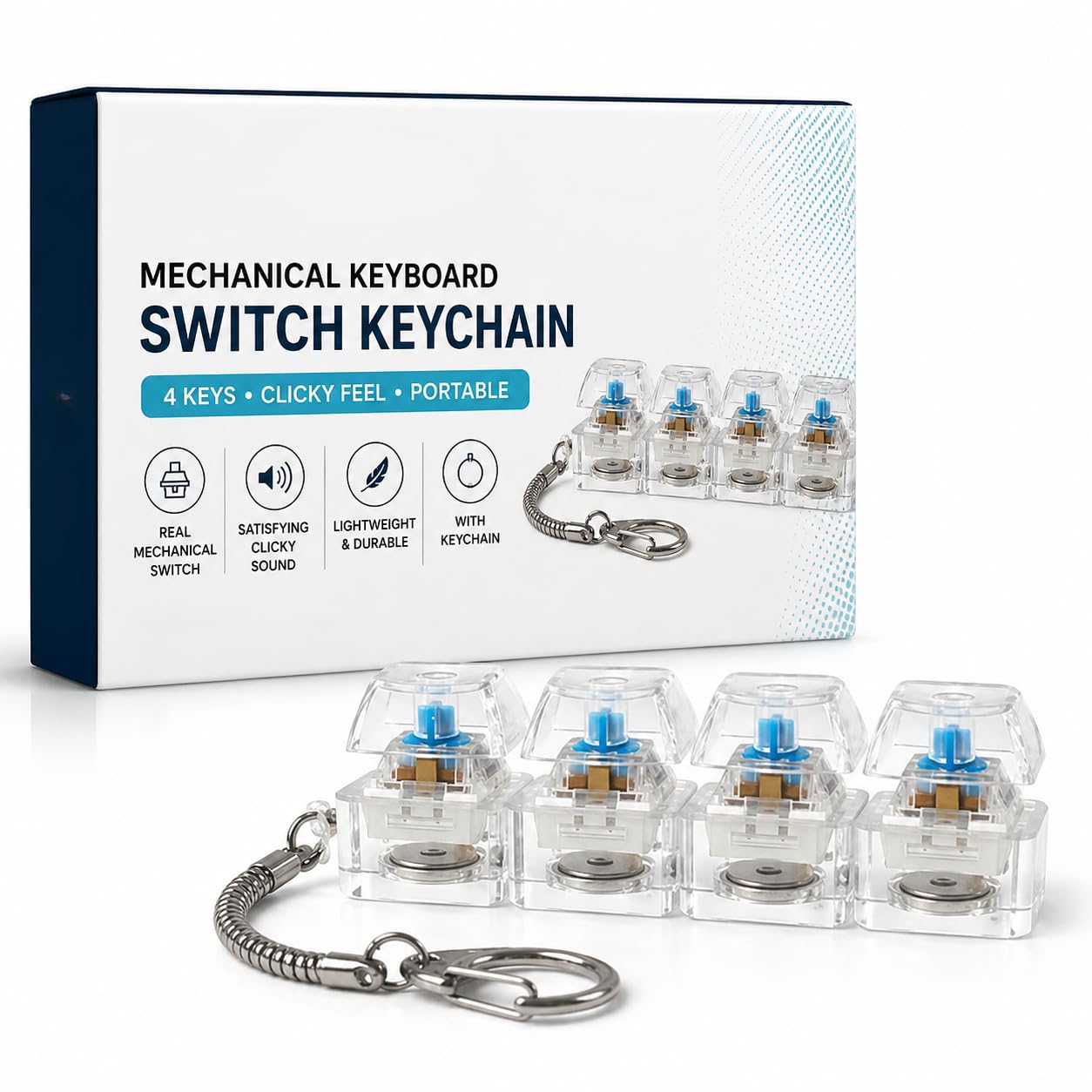 Mechanical Keyboard Switch Keychain (Blue Clicky Switch) | Fidget Toy Keychain with Audible Click Sound | Transparent Key Tester Keyring | Stress Relief Gadget for Office & Gaming Lovers-image-36