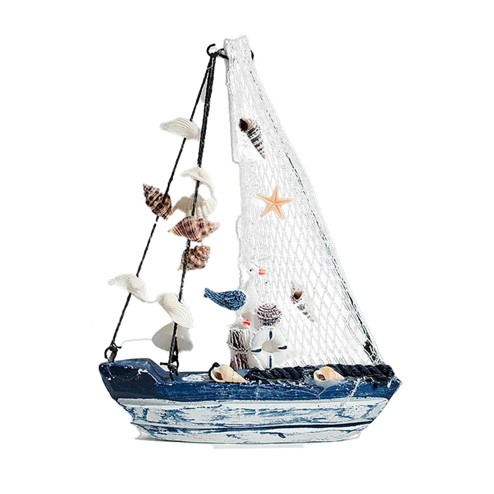 Molyorch Legno Ornamenti Barca, legno Barca vela legno miniatura per delle mare sulla spiaggia modello barca vela legno con rete pesca, barche a vela in legno e metallo