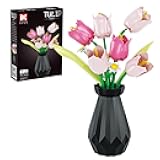Artificial Flower Bouquet Building Set for Adult,Mini Plant Bonsai Tree Friend Set,Botanical Collection Gift for Kid,Tulip Building Blocks with Vase,Birthday Gift for Girl Mom Women Wife