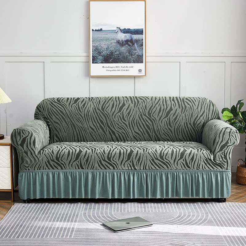 Housse de canapé extensible 3 places en tissu doux antidérapant vert foncé