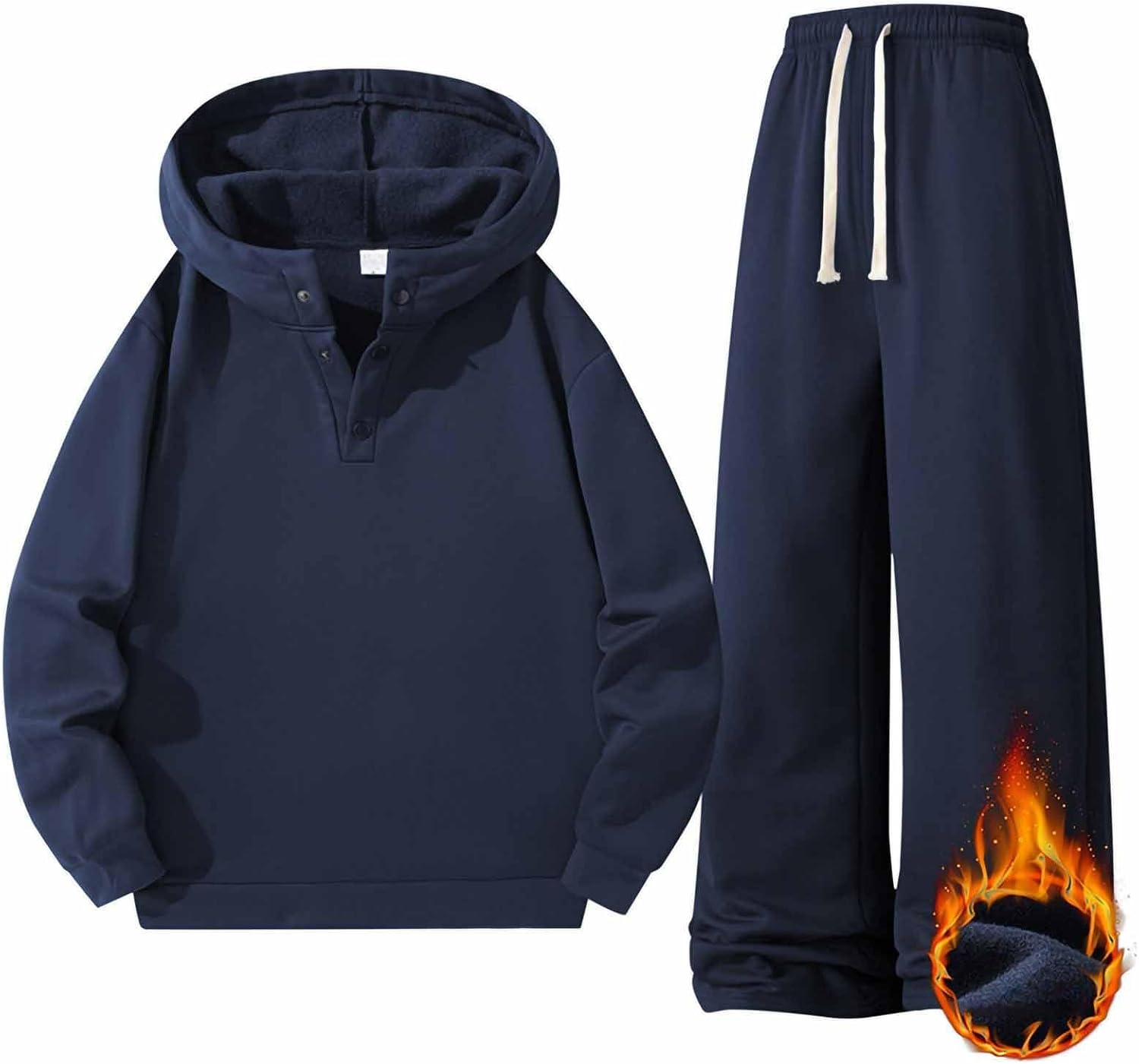 Men's Fleece Lined Hoodie Set Baggy Sweatpants Winter Warm Suit