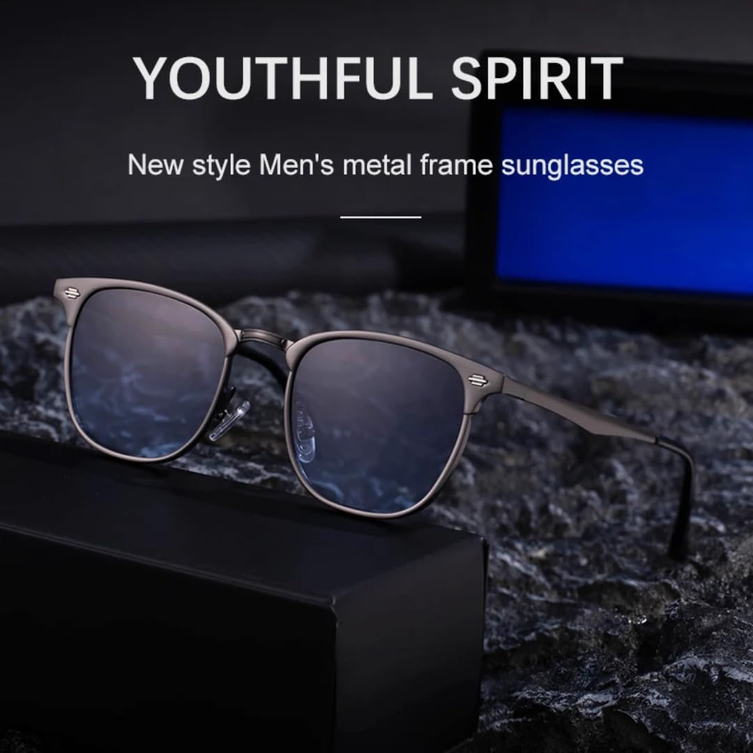 Gafas de sol de lujo para hombre con montura metálica, estilo retro punk, ideales para conducir, con protección UV400.