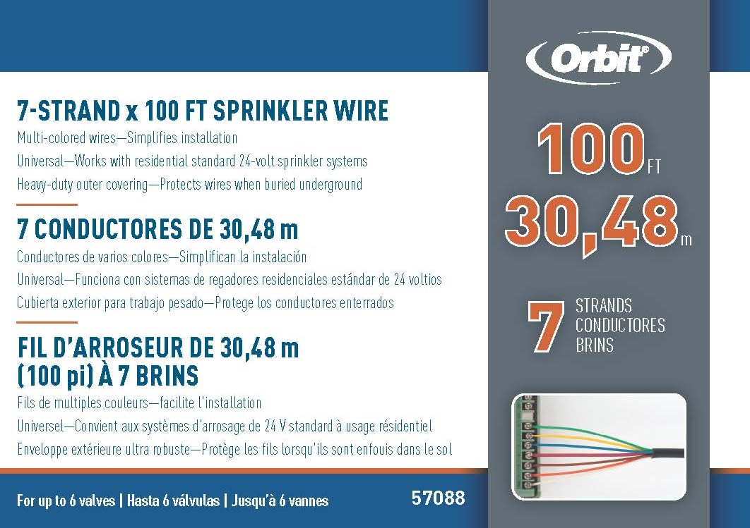 Orbit 57088 Cable eléctrico para electroválvulas 7 Hilos- 30 metros