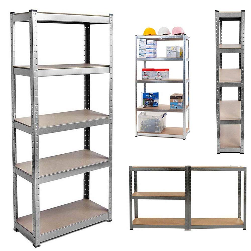 Estantería de metal resistente de 5 niveles, estante de almacenamiento ajustable, 180 x 90 x 40 cm, carga máxima de 875 kg (175 kg/nivel), perfecto para garaje, sótano, cocina, acabado galvanizado