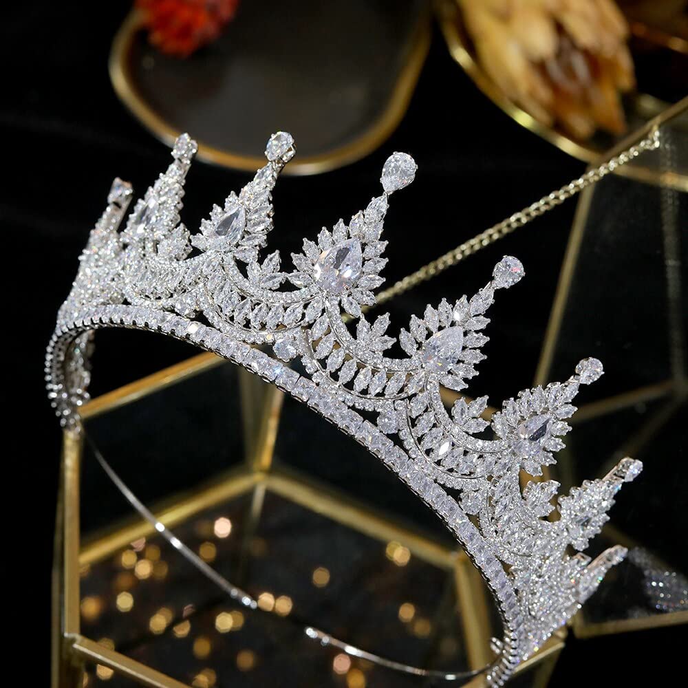 Biżuteria do włosów Tiary z koroną dla kobiet Tiary i korony Tiara zaręczynowa Tnowa Tiara korona ślubna, dodatki do sukni wieczorowej Biżuteria dla nowożeńców Tiara z cyrkoniami, 15-srebrna