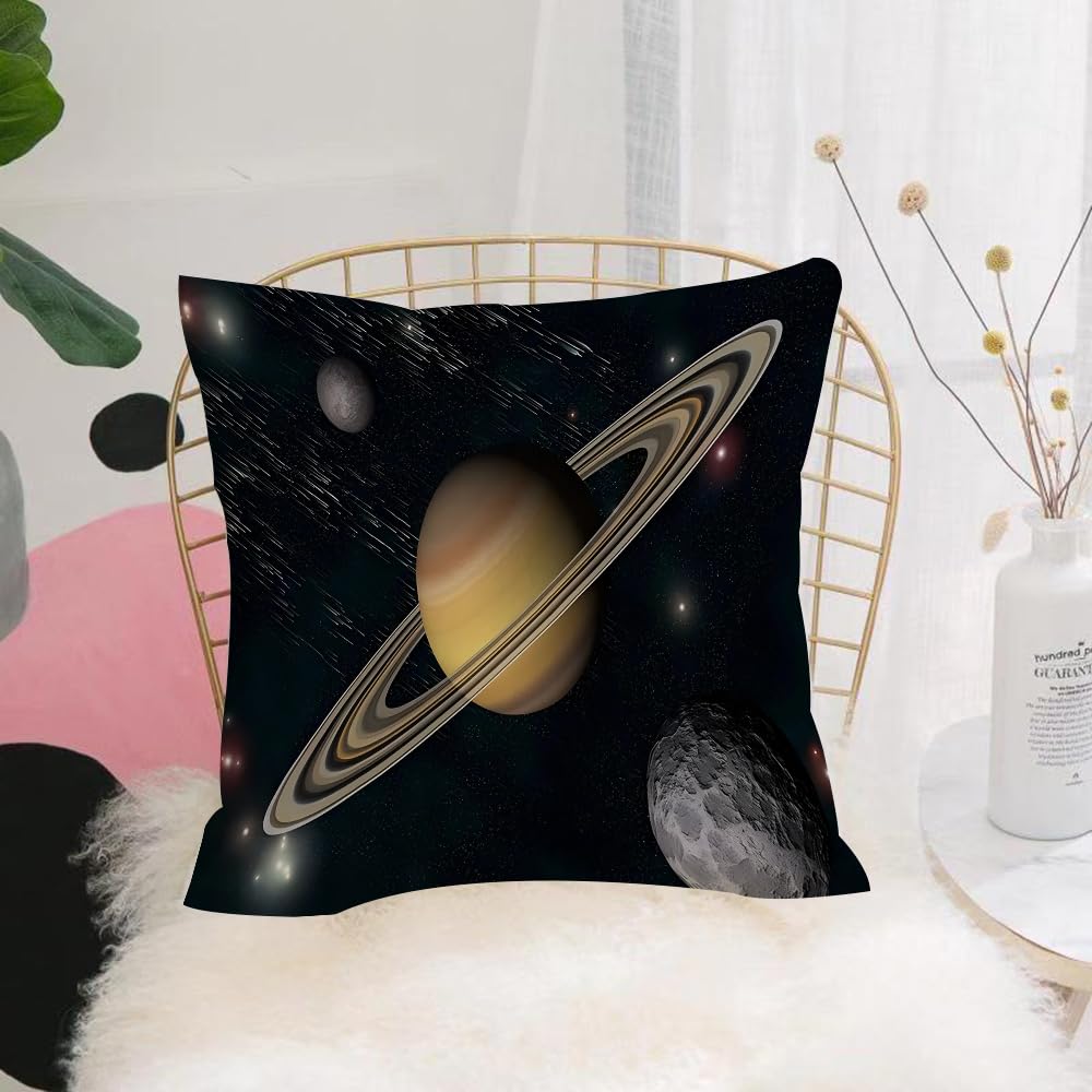 HYOSXW Cushion Cover,Throw Pillow Case Home Decorative for Living Room Bedroom Sofa Chair 16X16 Inch,Interstellar planet celestial image, Saturn and satellites,Pillowcase 40X40cm