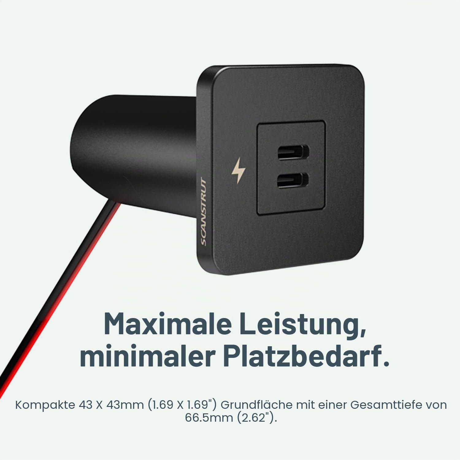 Scanstrut SC-TILE-20 flächenbündige Dual USB-C Ladebuchse 10-32 V | Bis zu 36 W bei 12 V / 60 W bei 24 V | Ultraflaches Profil 40 mm Fußabdruck | Schwarzer Rahmen | USB-C Ladegerät für Marine- und
