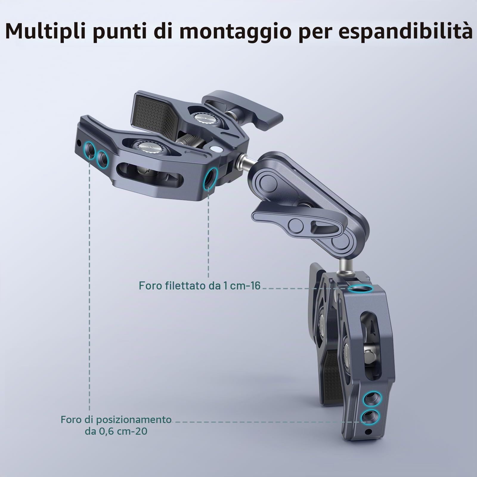 SMALLRIG Super Morsetto con Doppi Morsetti a Forma di Granchio, Magic Arm Doppio Adattatore Testa a Sfera per Action Camera, Treppiede, Riflettore Fotografico, Manubrio, Traversa - 4103B