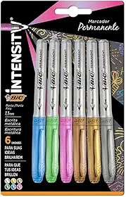 Pincel Marcador Permanente BIC Marking, Metálico, 6 Cores, Ponta Média de 1.1mm, c/ Grip Emborrachado, 971035