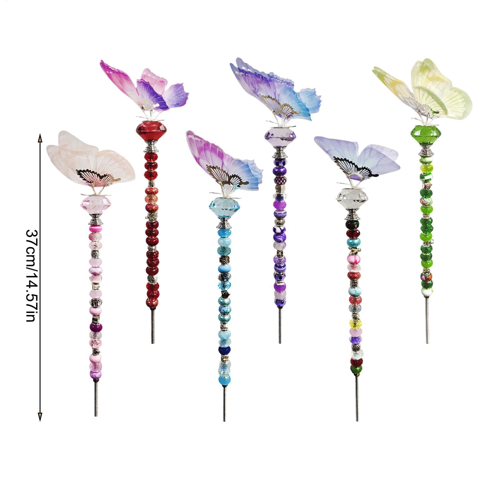 Fairy Garden Stakes Kit, akcesoria do dekoracji ogrodu, ogrodowego, ręcznie robione sztabki ścienne z 6 koralikami gwintowanymi, kryształami, orzechami i koralikami z otworami do