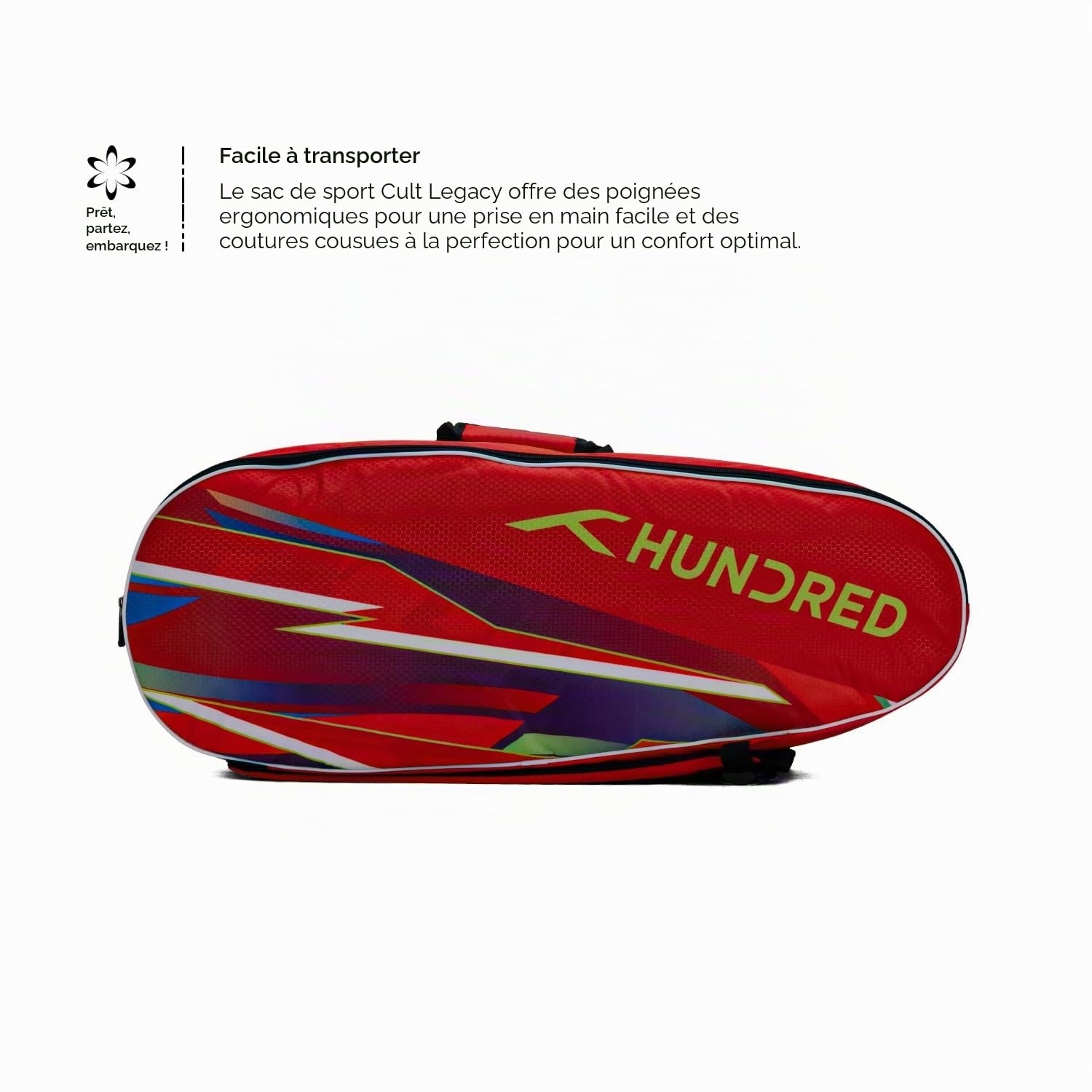 Hundred Debut Badminton and Tennis Racquet Kit Bag | 3 Compartment | Easy-Carry Handle | Padded Back Straps | Front Zipper Pocket