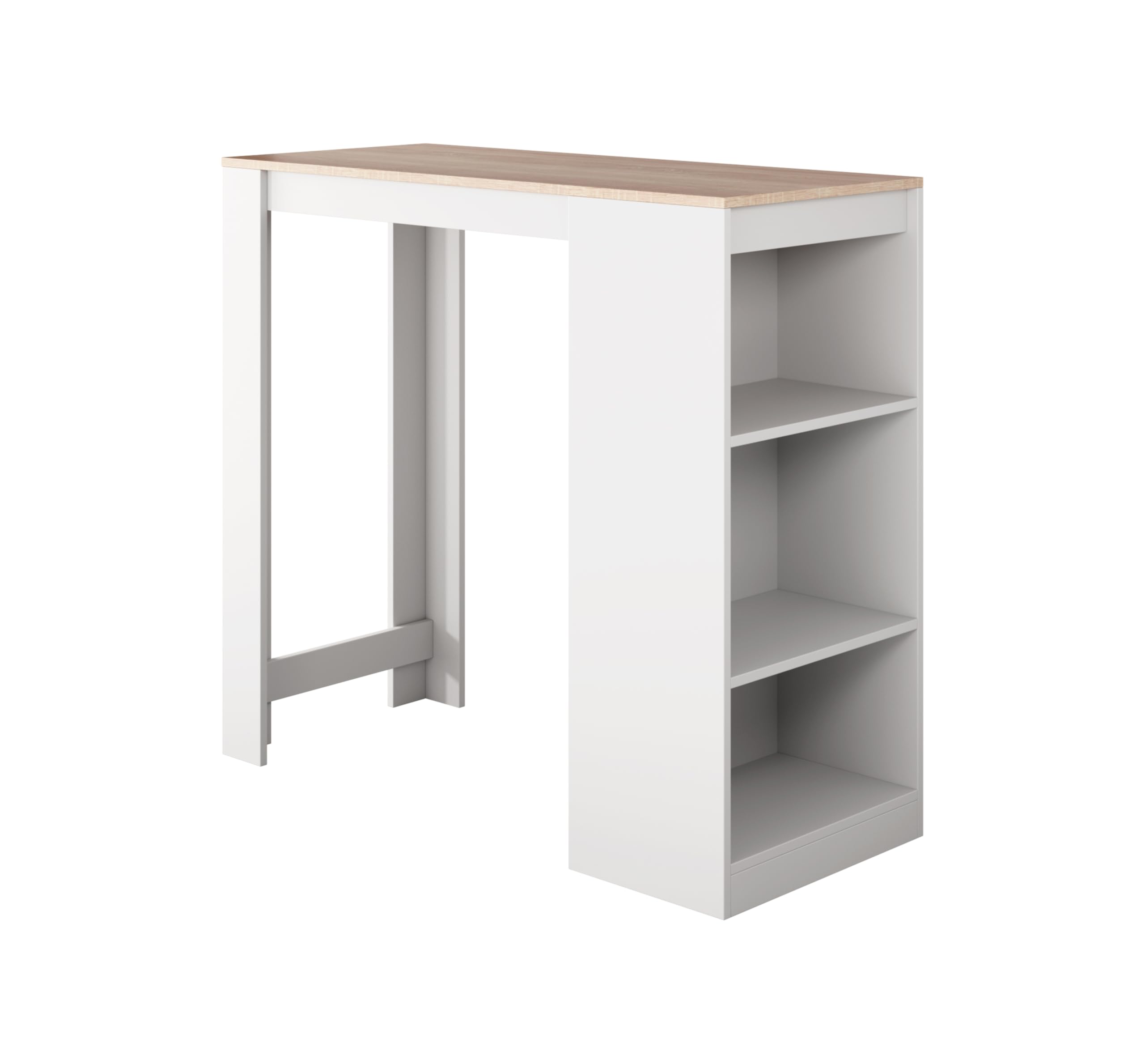 MB Muebles Bonitos | Mesa Alta Bar | Barra Cocina con 3 estantes | Mesa Alta Cocina de Estilo Moderno | Color Blanco y Sonoma Mate | Ancho 110 x Alto 103 x Profundo 50 cm | Modelo Kyra