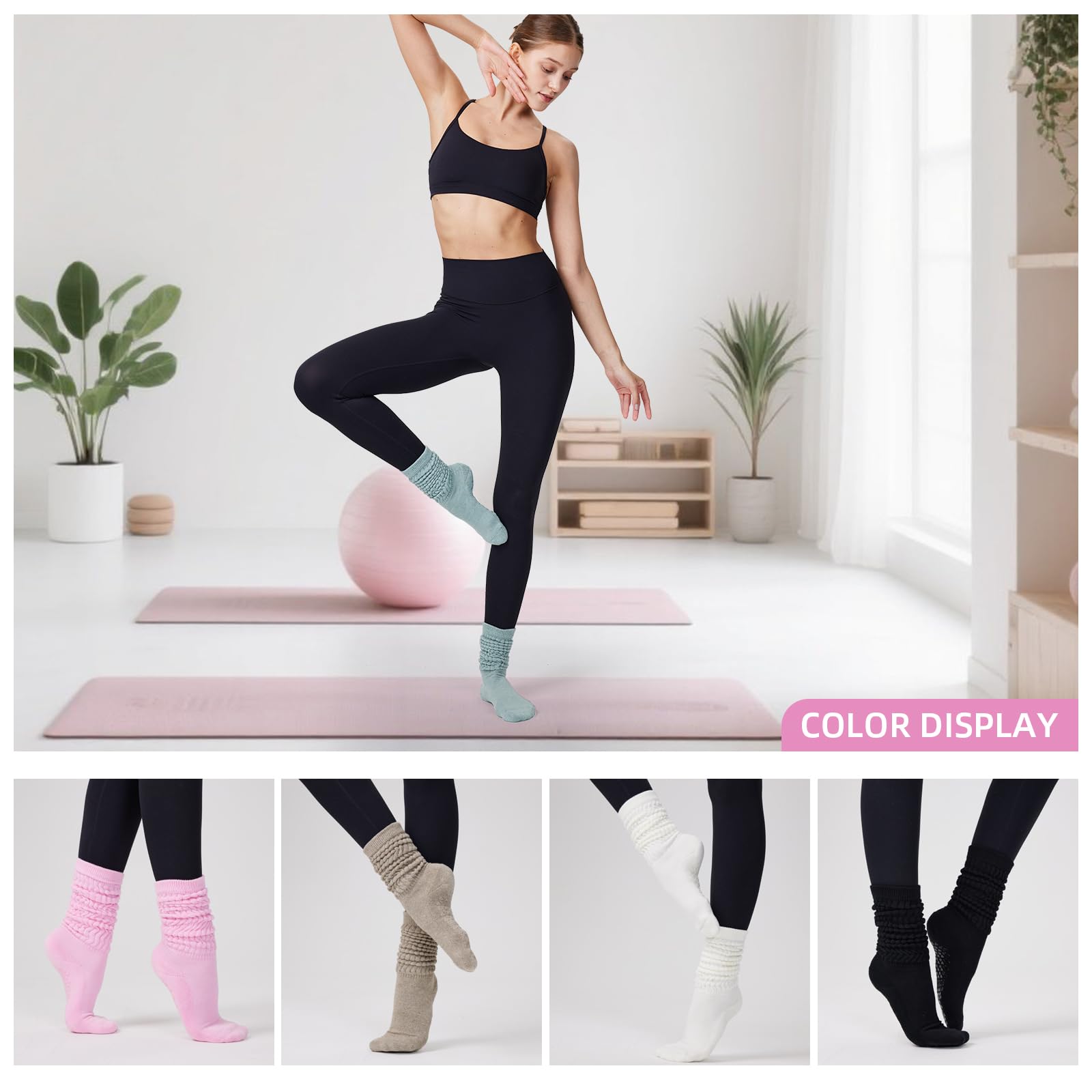 3 paia di calzini antiscivolo da donna, per pilates, yoga, allenamento, per barre, casa, studio, ospedale, allenamento