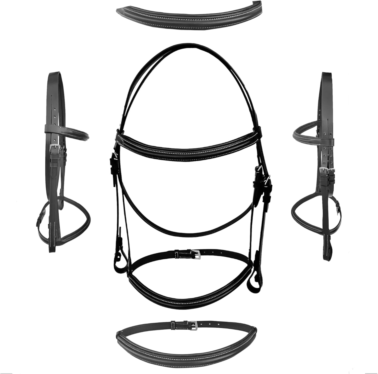Majestic Ally Padded Raised English Bridle, Premium Leather, Matching Laced Reins