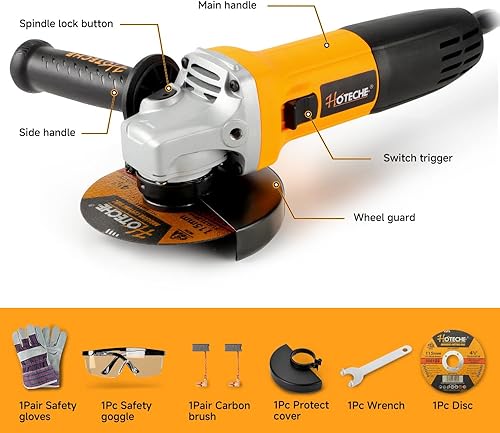 Miniatura 2 de Hoteche Amoladora angular de 4-12 pulgadas, herramienta compacta de corte y molienda de metal de 6.3 amperios con disco de corte, guantes de