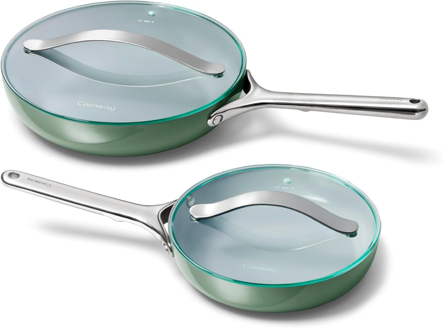 Caraway Ceramic Fry Pan Duo with Glass Lids - Non-Stick Frying Pans (10.5” & 8”) - Non Toxic, PTFE & PFOA Free - Oven Safe & Compatible with All Stovetops – Perracotta - Thumbnail 2