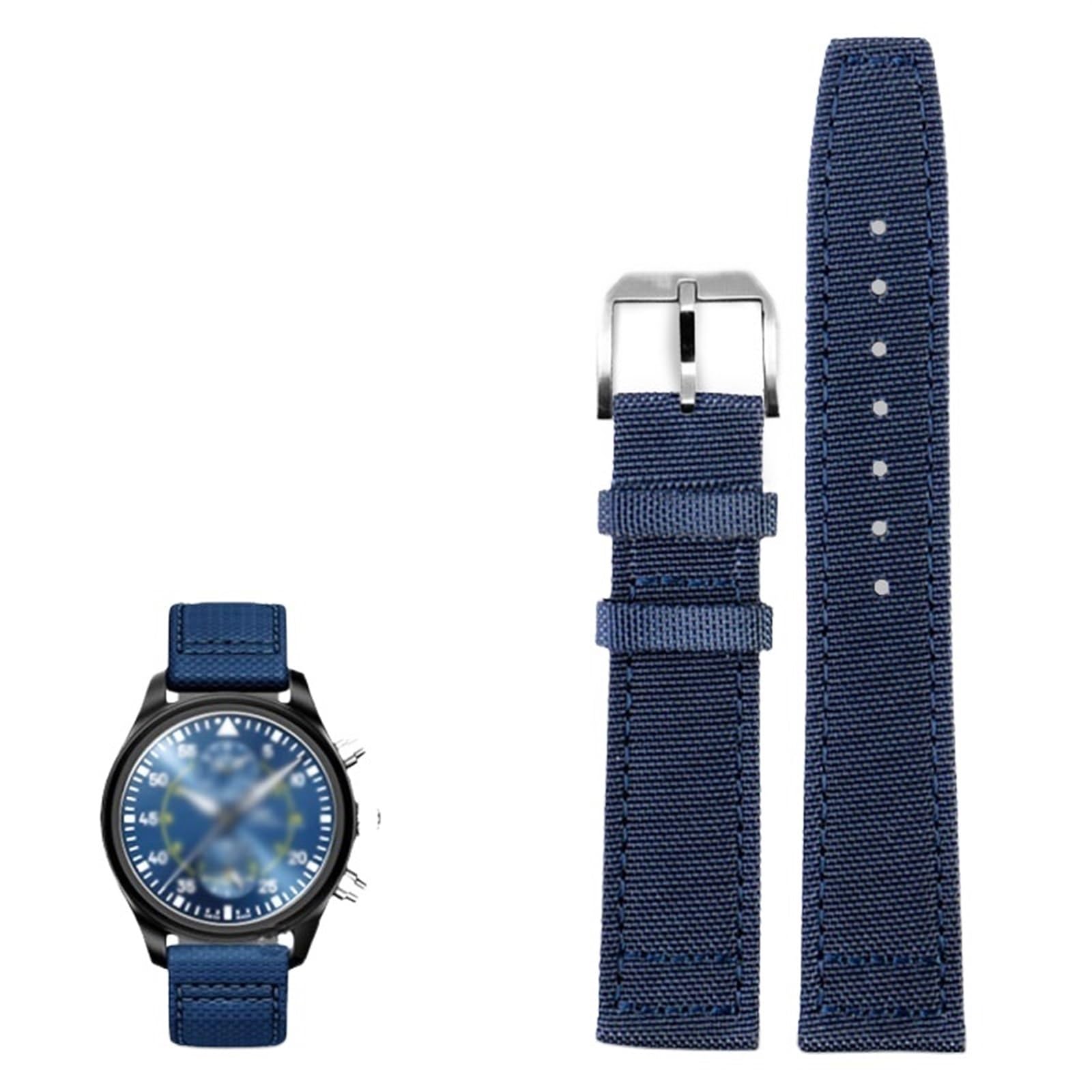 Nylonowy pasek do zegarka o wysokiej gęstości do IWC IW377724 IW371614, pasek do zegarka 20 mm 21 mm 22 mm czarna płócienna bransoletka wojskowa zieleń i niebieski, Wielobarwna, 22mm