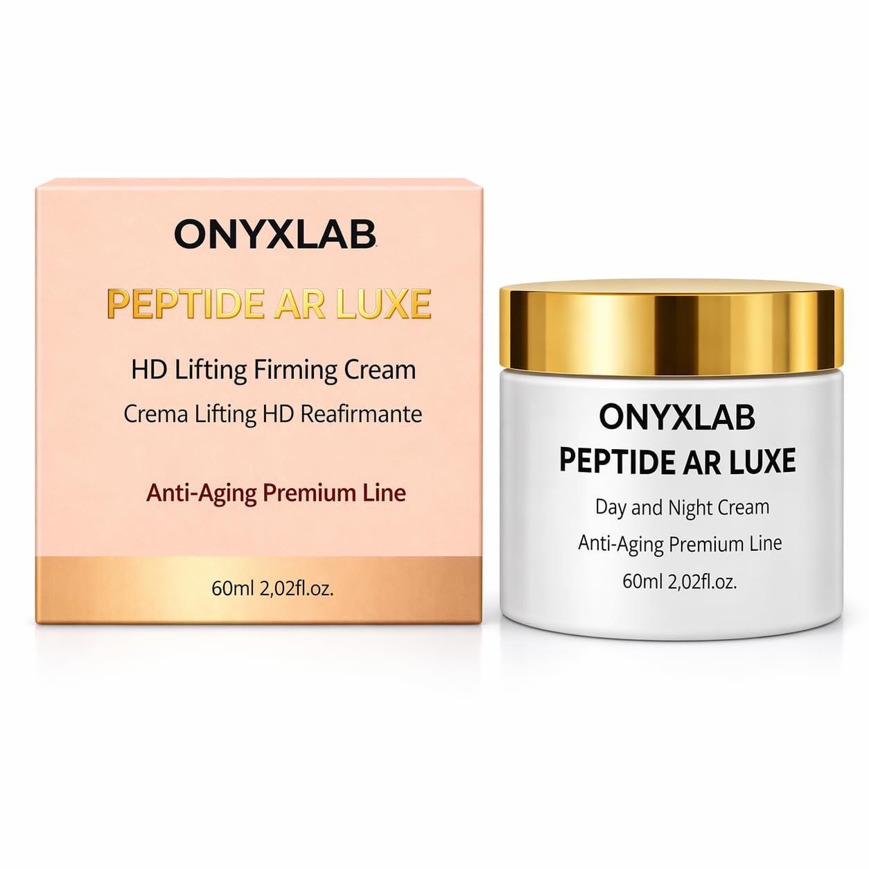[ONYLAB] Crema Facial PEPTIDE AR LUXE 45+ Efecto Lifting y Reafirmante con Ácido Hialurónico, Péptidos, Manteca de Karité, Ginseng | Antiedad, Hidratante | 60 ml, Hecho en España